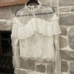 White Lace Top With Ruffle Detail